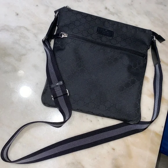 Gucci | Bags | Gucci Nylon Monogram Black Messenger Bag